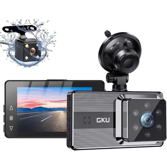 GKU Other - Dash Car Cam Front/Rear, Night Vision w/Parking Mode,Motion Detection,Loop Rec